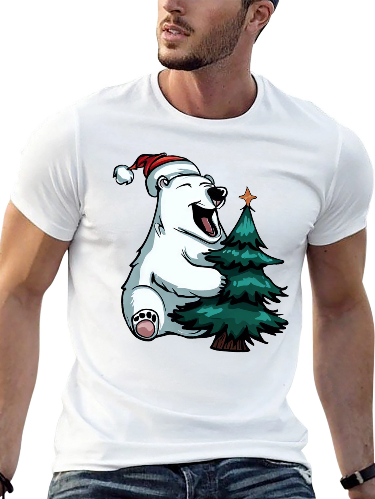 Festive Bear Hugs Christmas Tree - Holiday T-Shirt