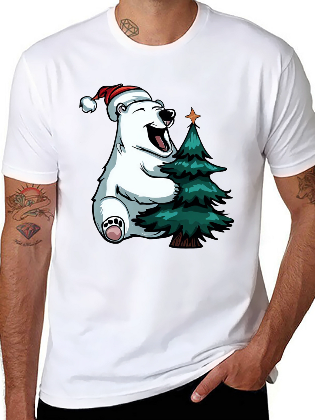Festive Bear Hugs Christmas Tree - Holiday T-Shirt