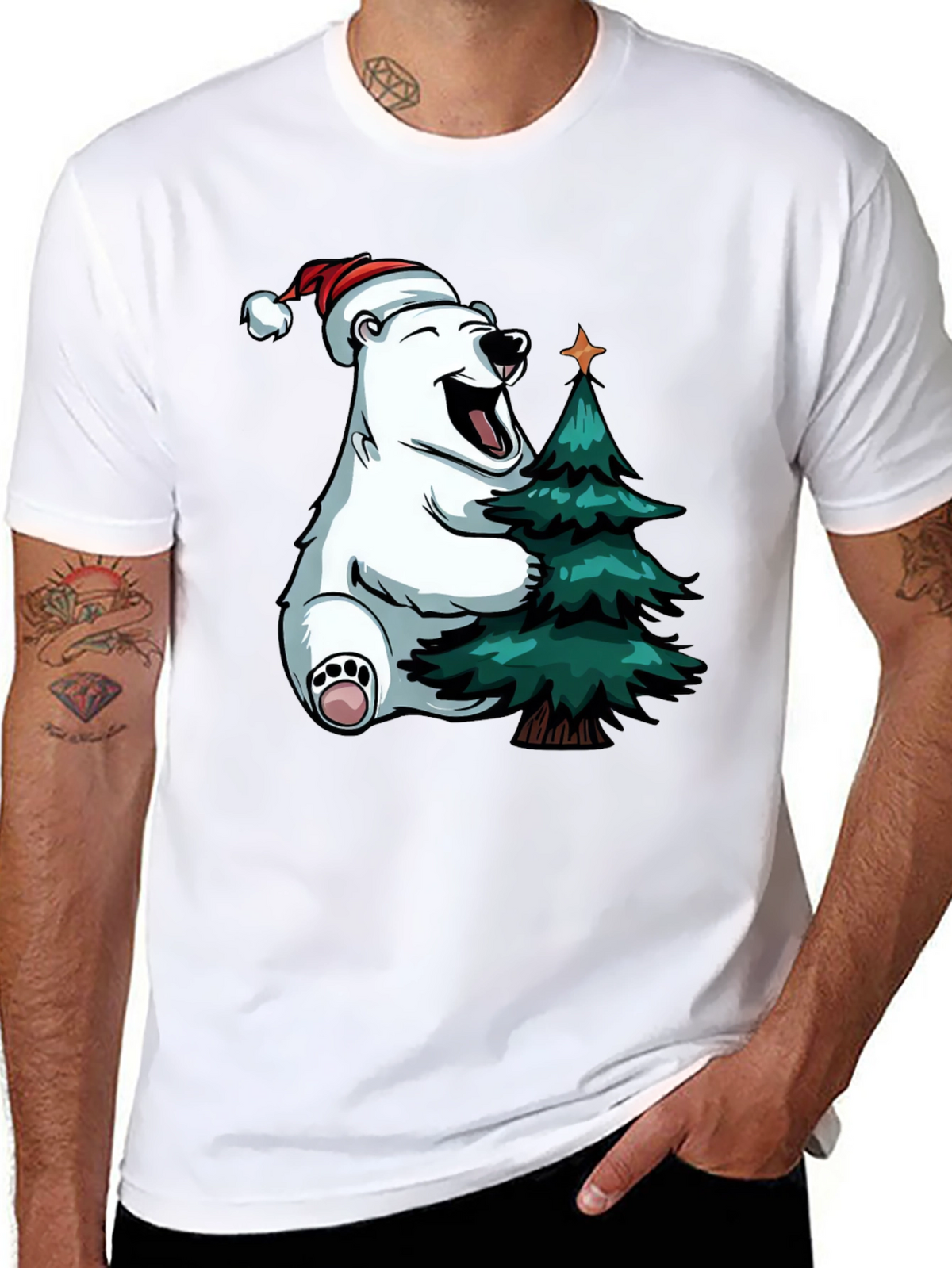 Festive Bear Hugs Christmas Tree - Holiday T-Shirt