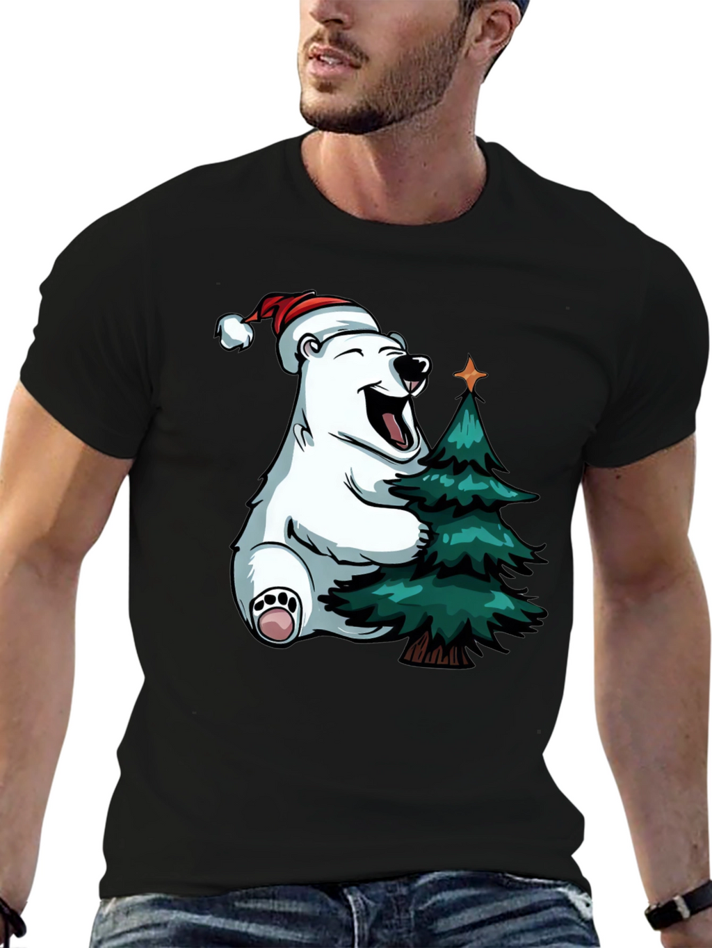 Festive Bear Hugs Christmas Tree - Holiday T-Shirt