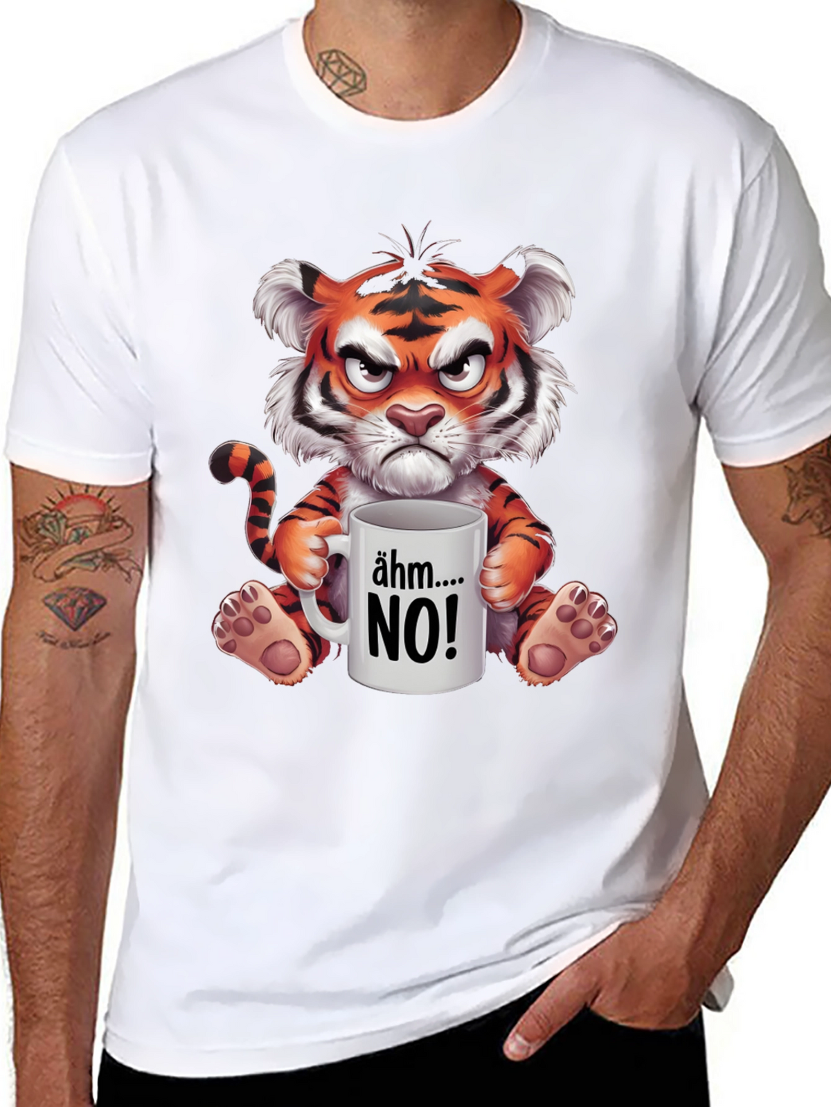 Grumpy Cartoon Tiger Graphic T-Shirt