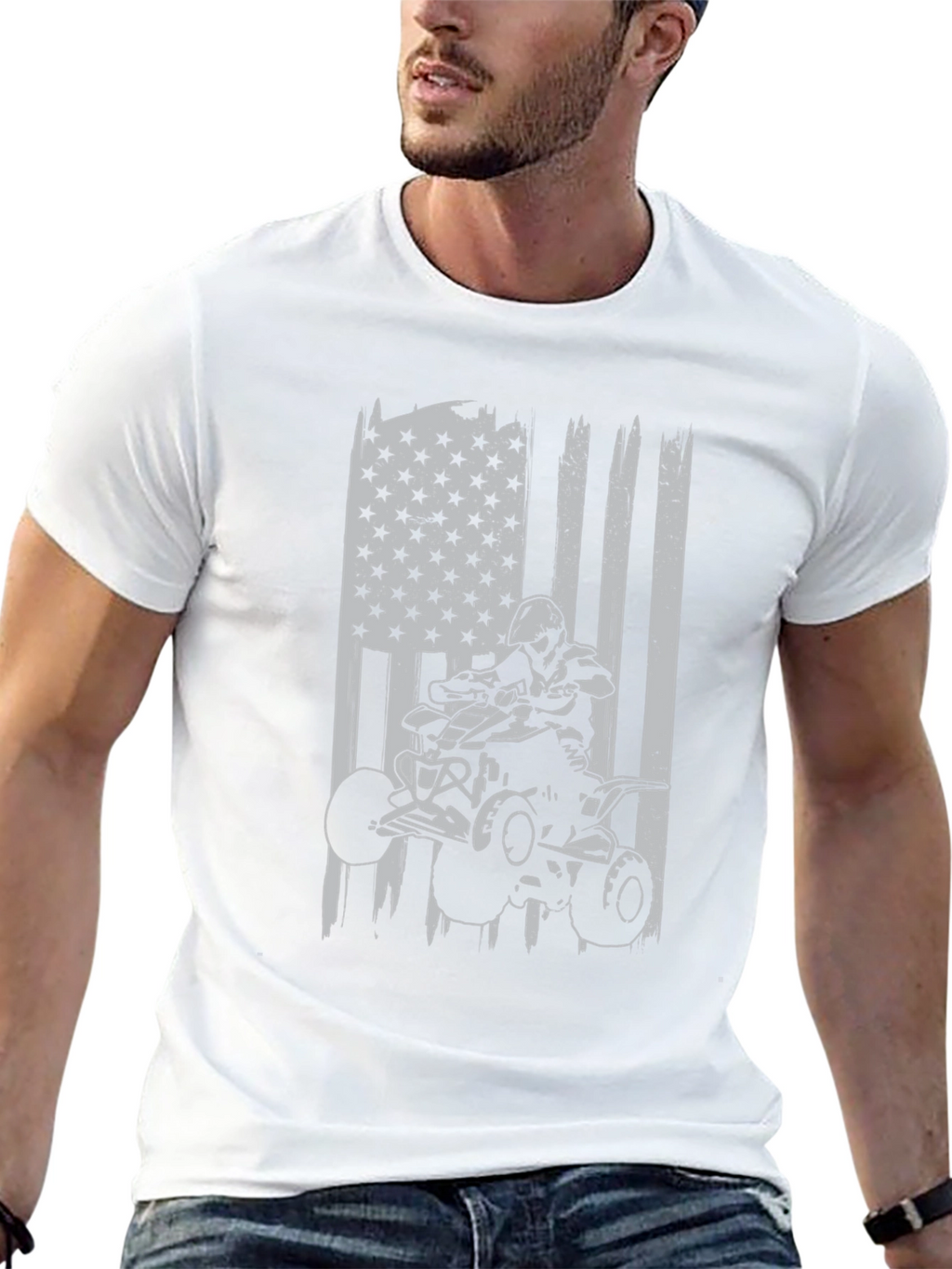 ATV Rider American Flag Graphic T-Shirt