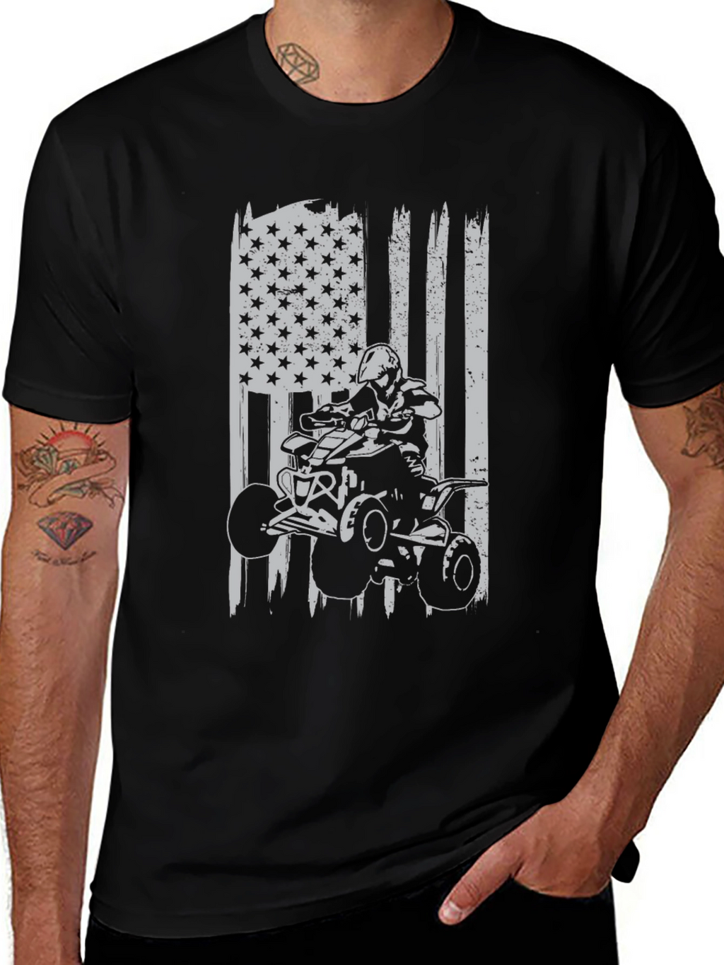 ATV Rider American Flag Graphic T-Shirt