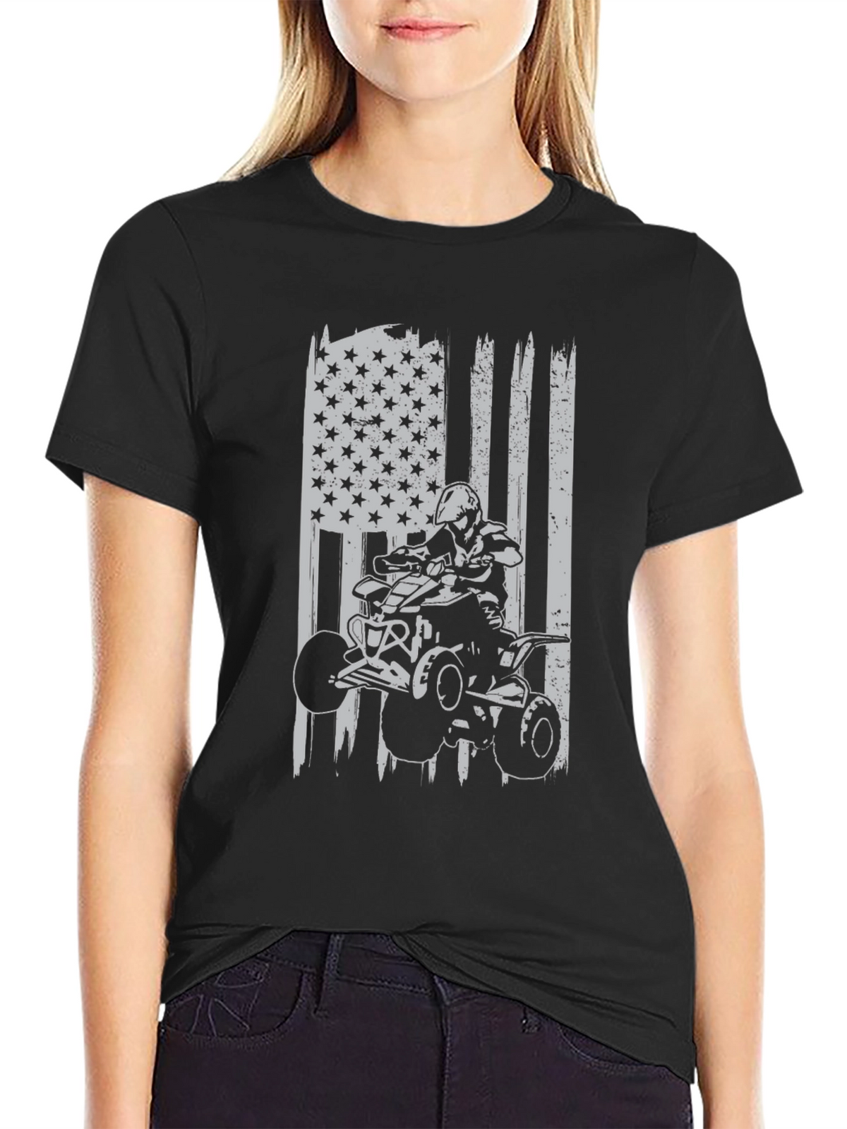 ATV Rider American Flag Graphic T-Shirt