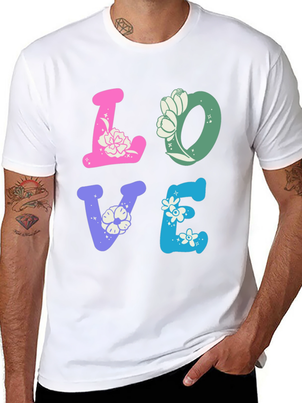 Floral LOVE Graphic Tee - Trendy Casual Shirt
