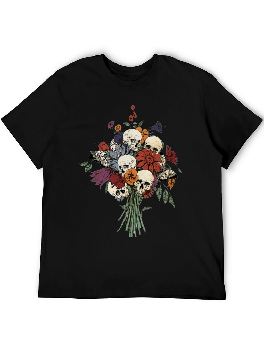 Skull & Flower Bouquet Black T-Shirt