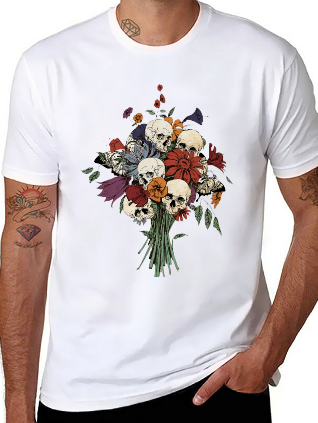 Skull & Flower Bouquet Black T-Shirt