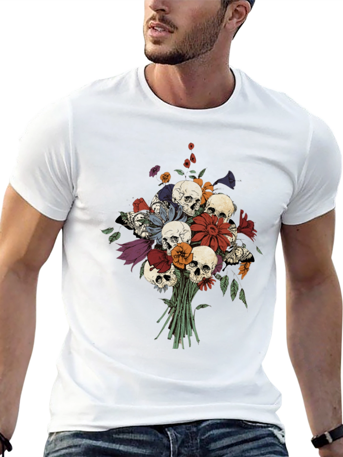 Skull & Flower Bouquet Black T-Shirt