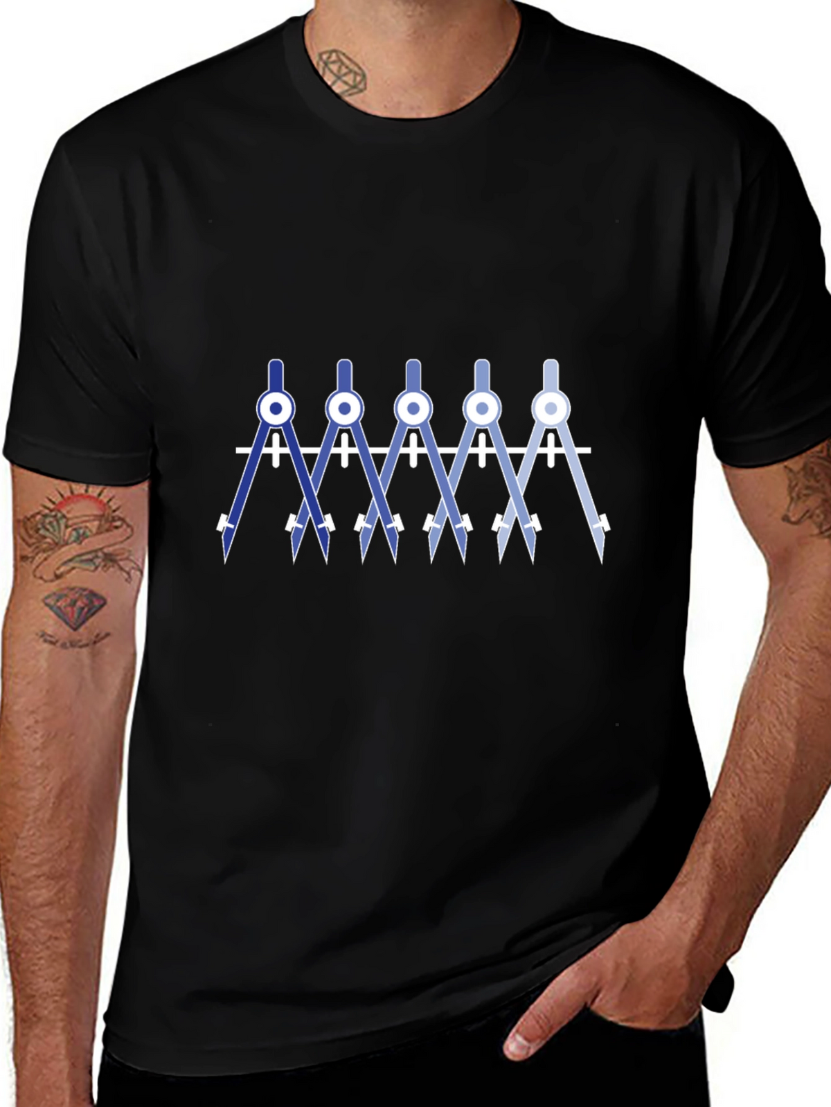 Geometric Compass T-Shirt - Black Cotton Blend