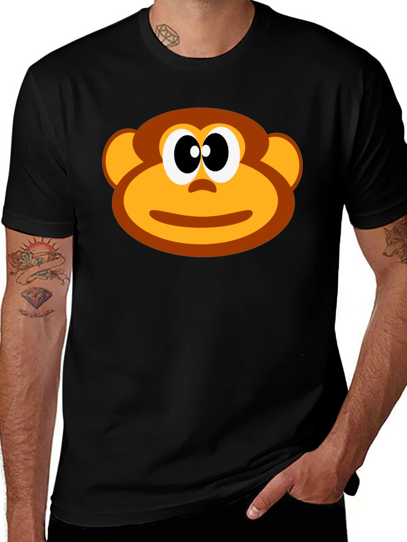 Funny Monkey Face Graphic T-Shirt - Black Cotton Tee