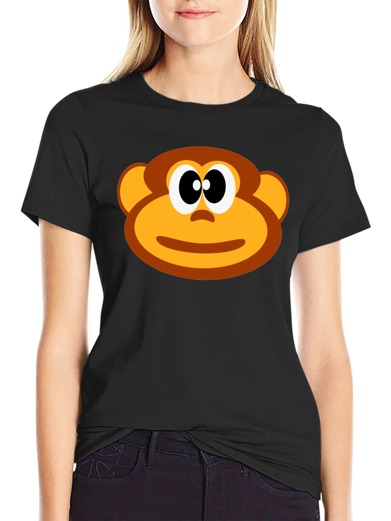 Funny Monkey Face Graphic T-Shirt - Black Cotton Tee