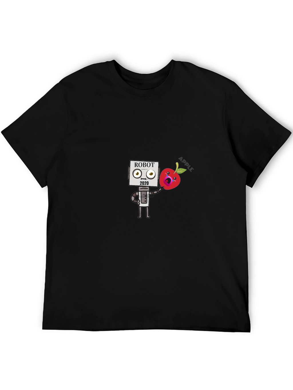 Robot Apple Graphic Tee - Black Cotton T-Shirt
