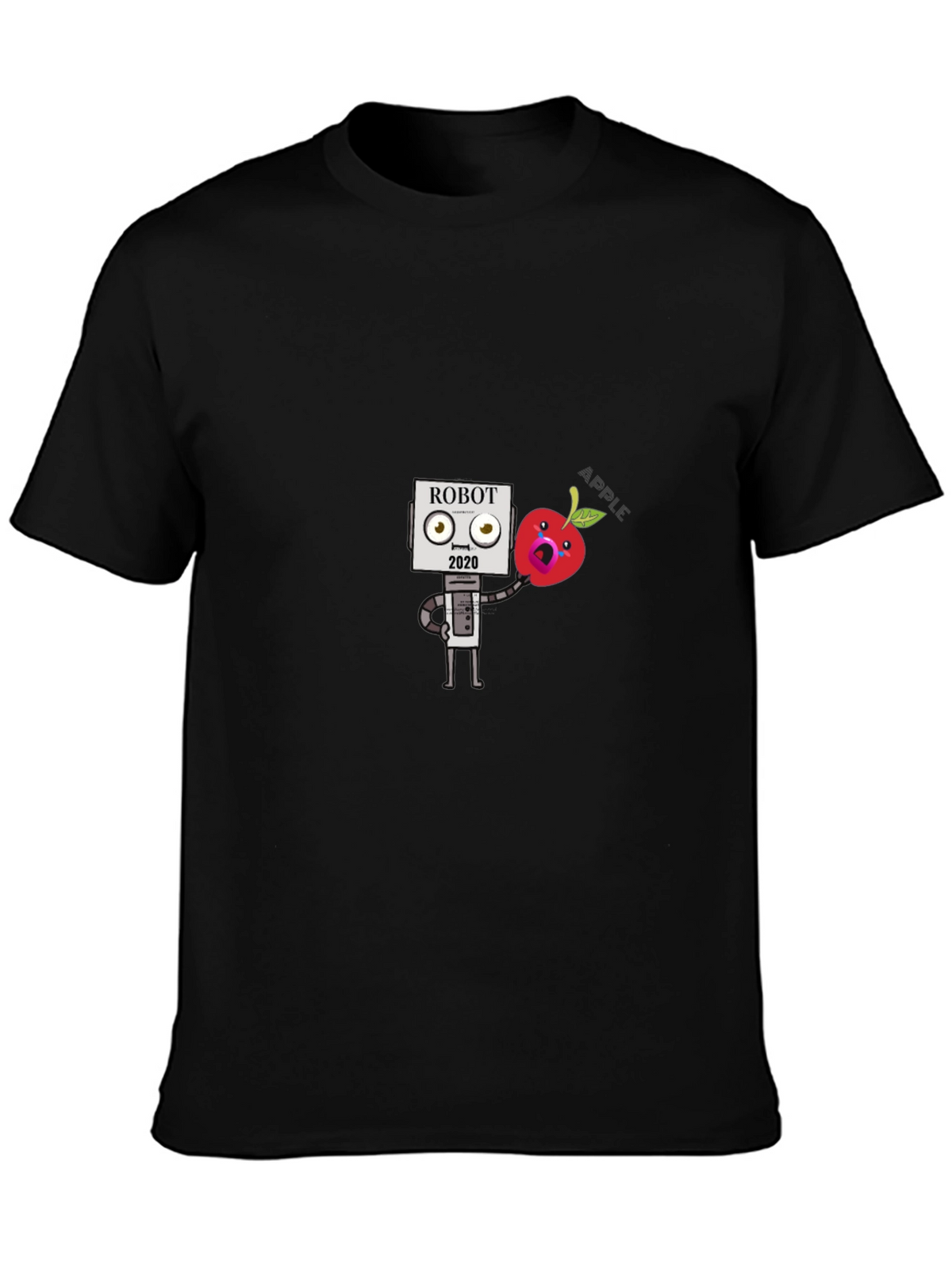 Robot Apple Graphic Tee - Black Cotton T-Shirt