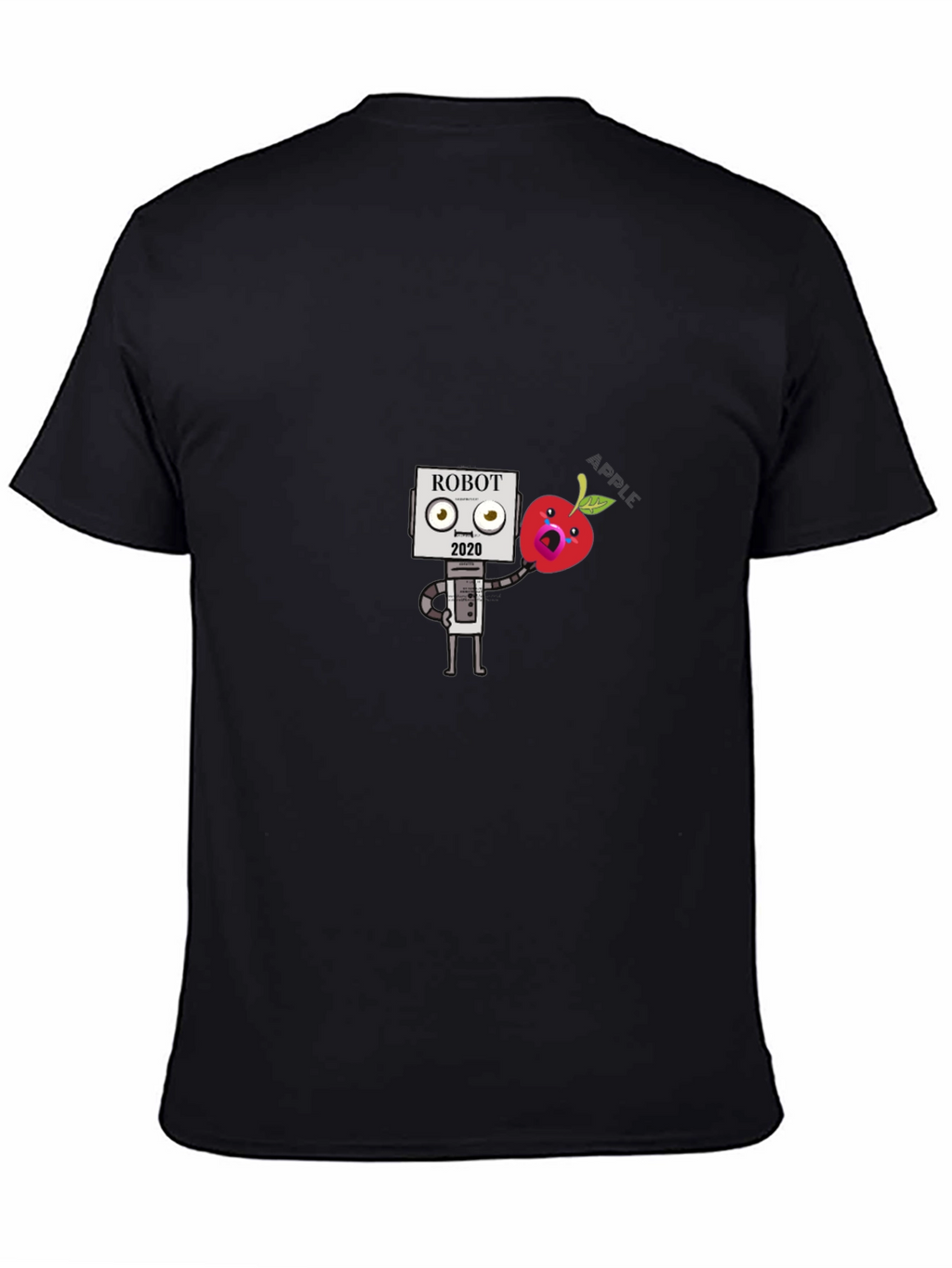 Robot Apple Graphic Tee - Black Cotton T-Shirt