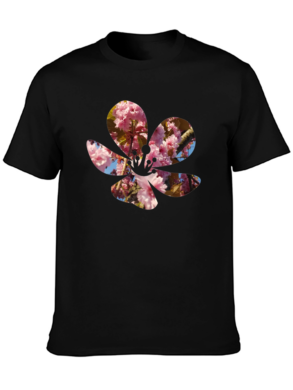 Blossom Print T-Shirt - Casual Black Tee