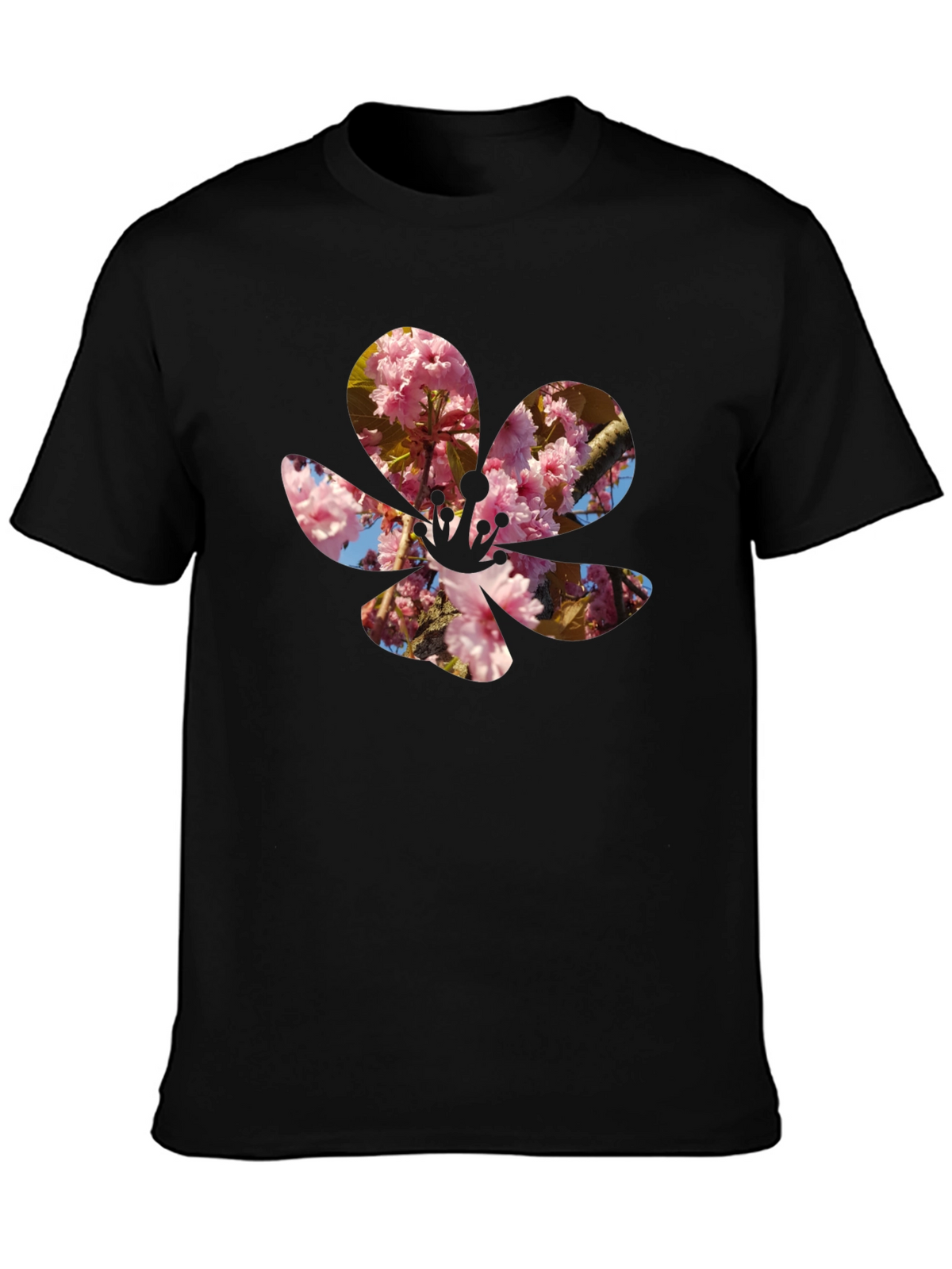 Blossom Print T-Shirt - Casual Black Tee