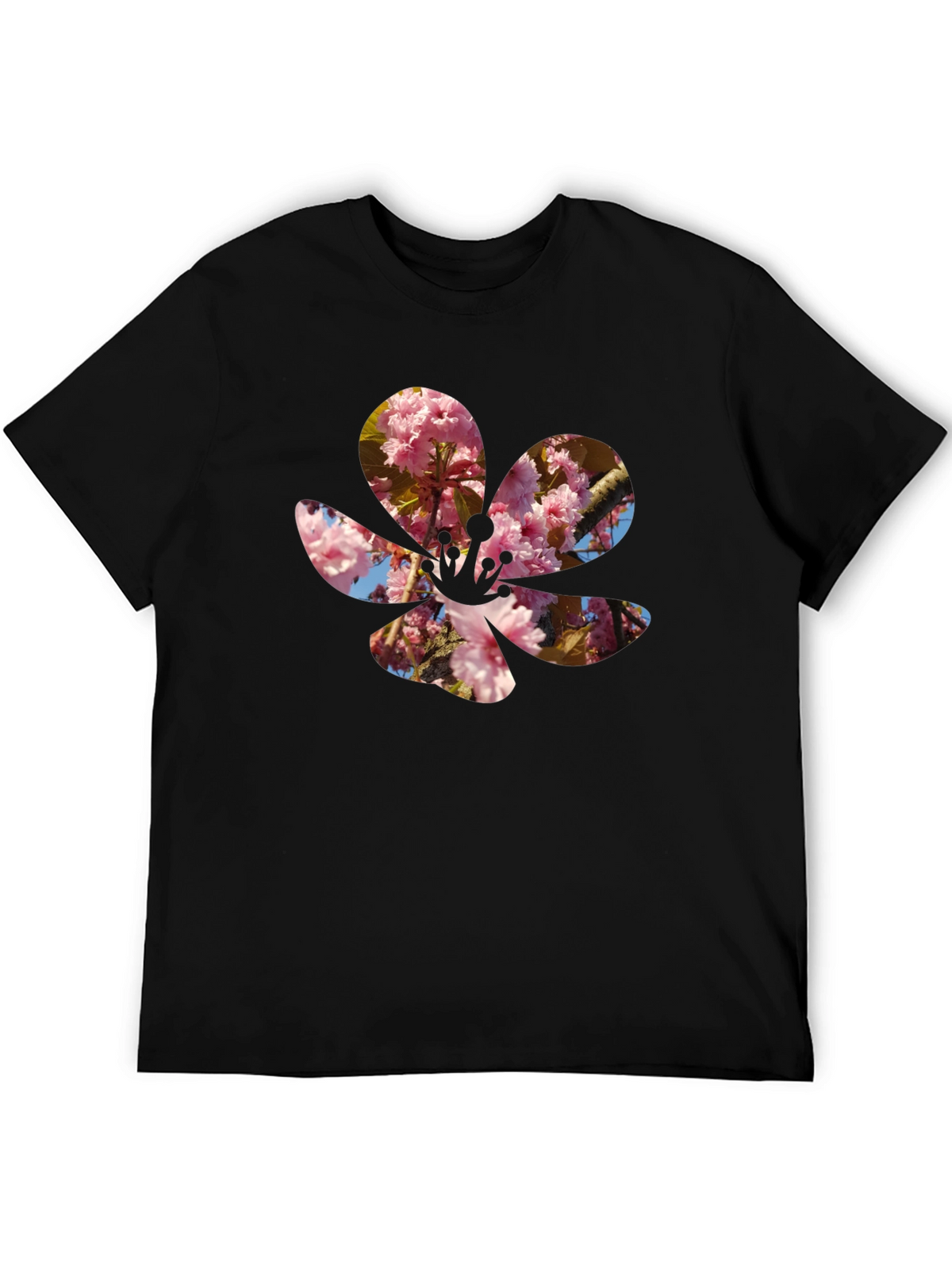 Blossom Print T-Shirt - Casual Black Tee