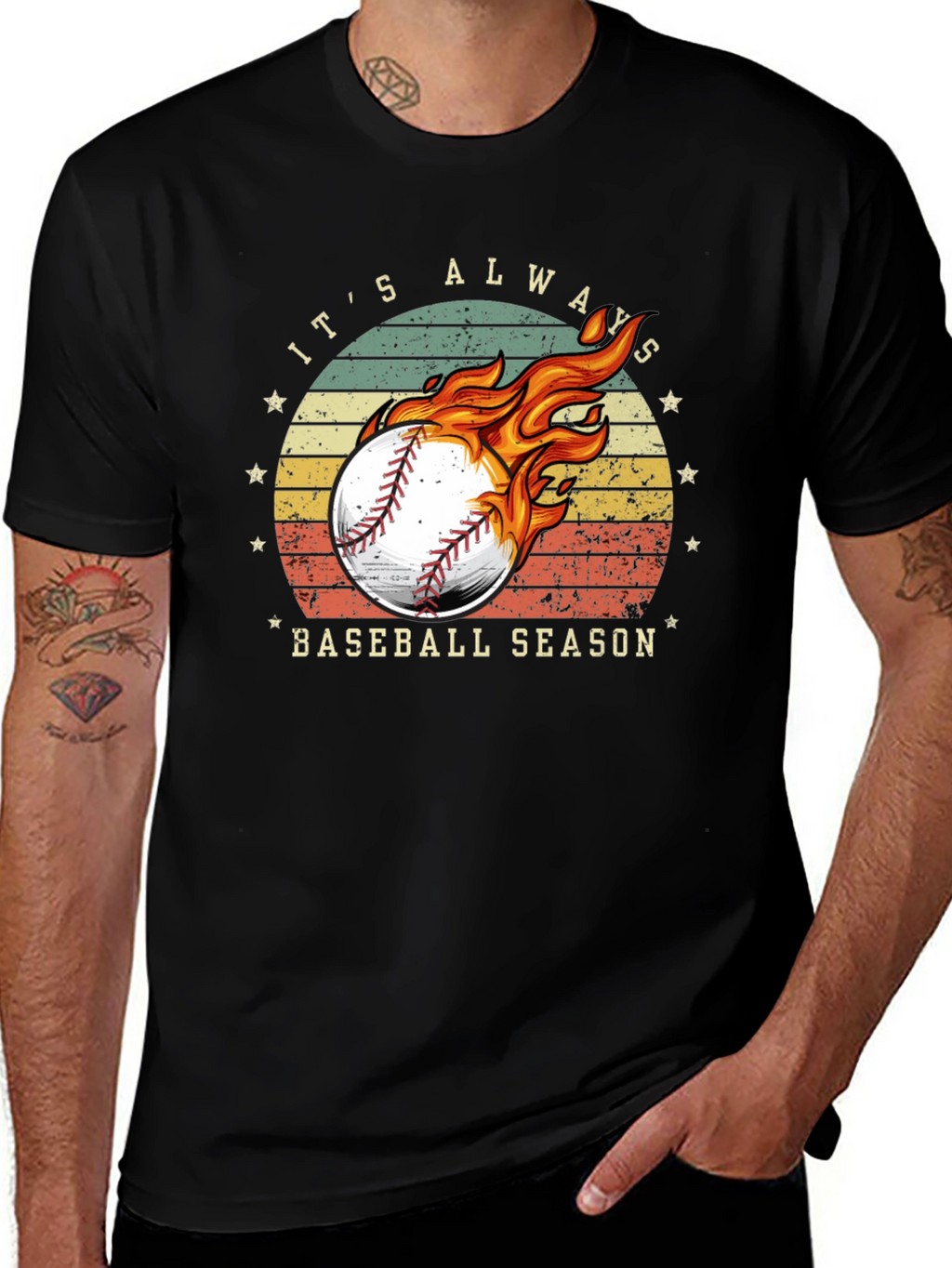 Baseball Season Graphic Tee - Burning Baseball Design