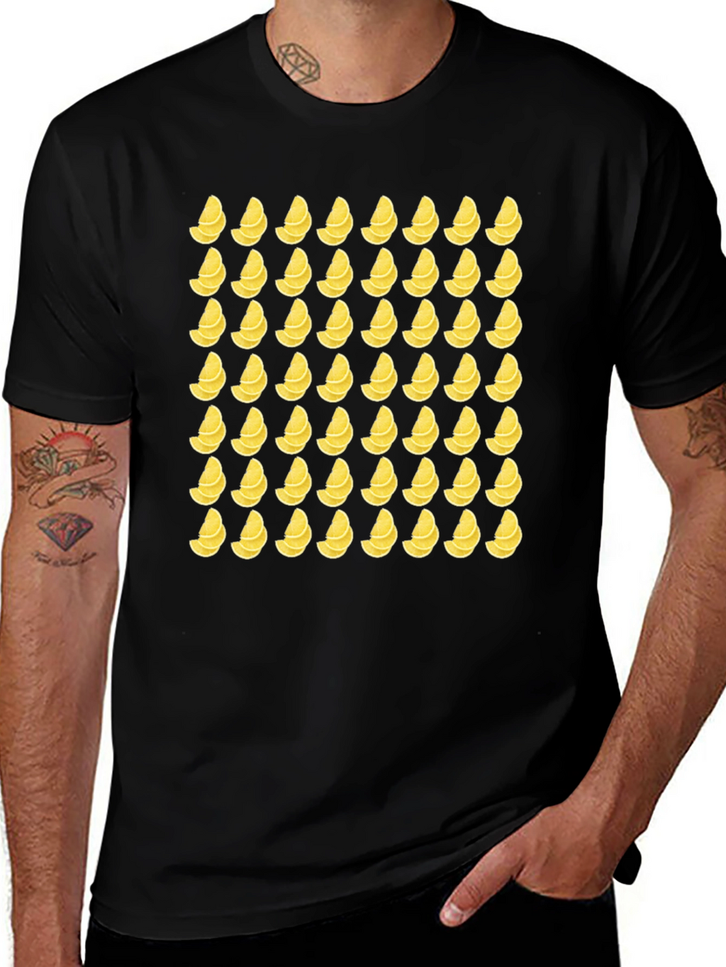 Lemon Slice Pattern T-Shirt - Black