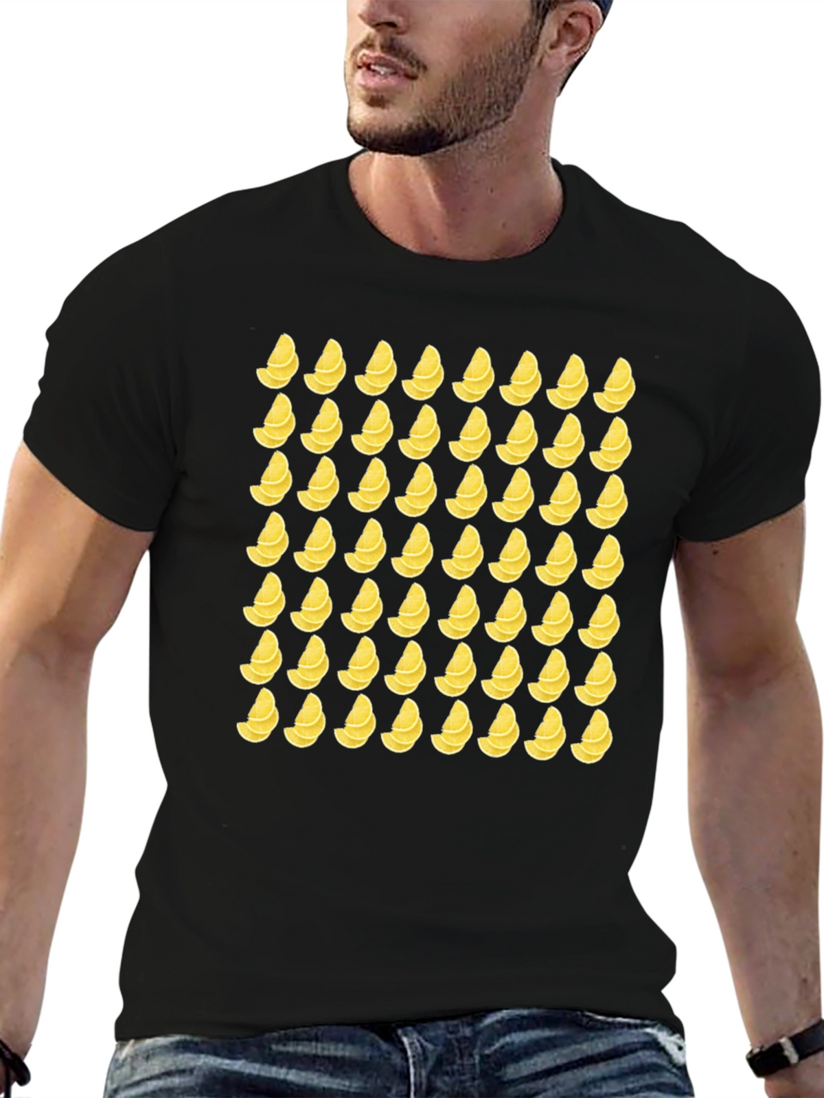 Lemon Slice Pattern T-Shirt - Black