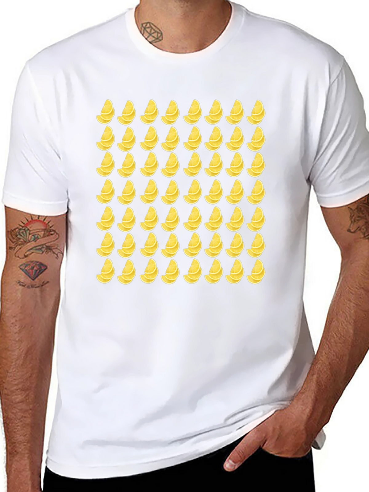 Lemon Slice Pattern T-Shirt - Black