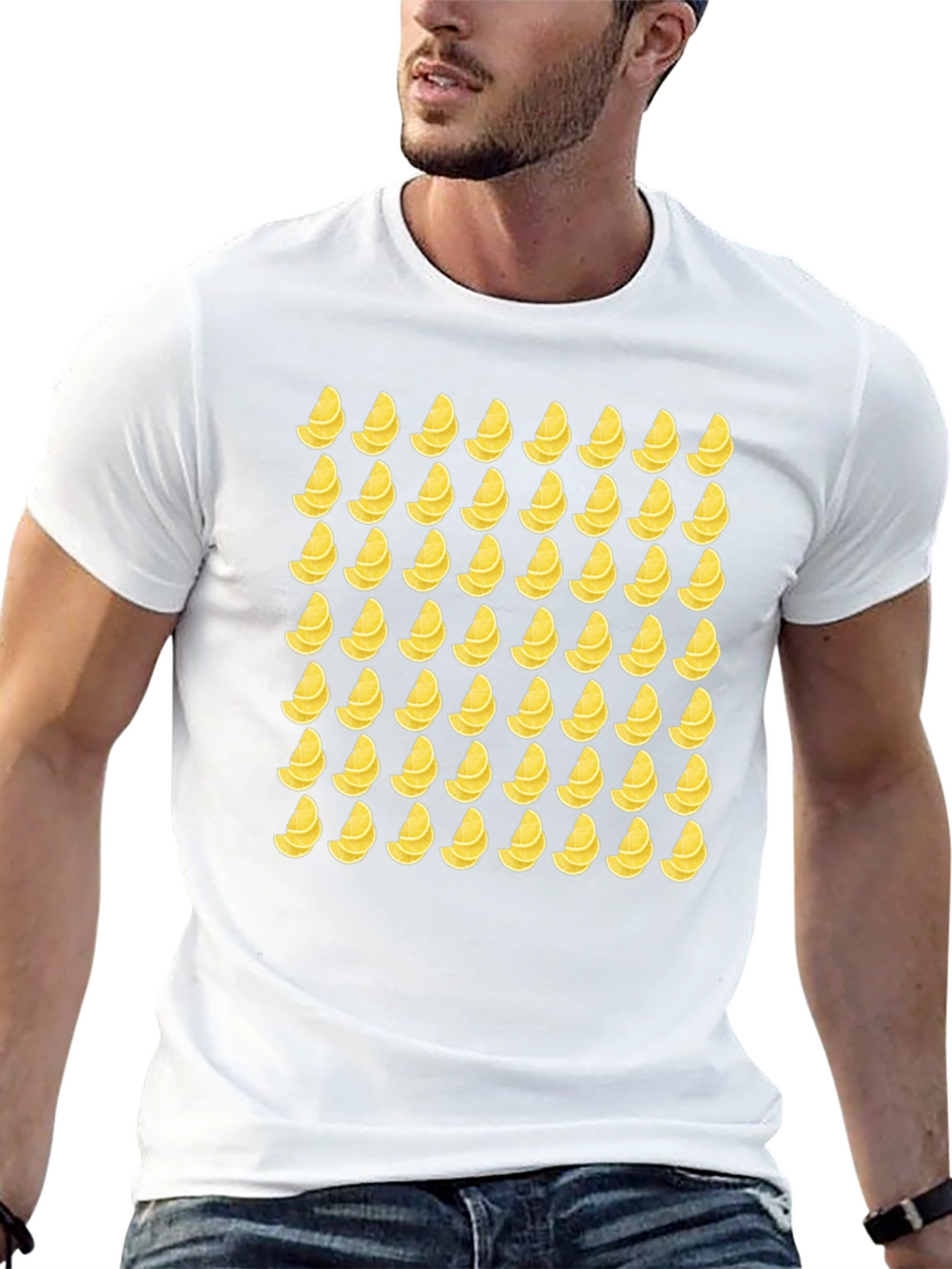 Lemon Slice Pattern T-Shirt - Black