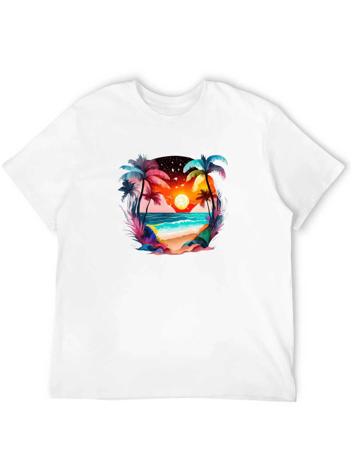 Tropical Beach Sunset Graphic Tee - Black