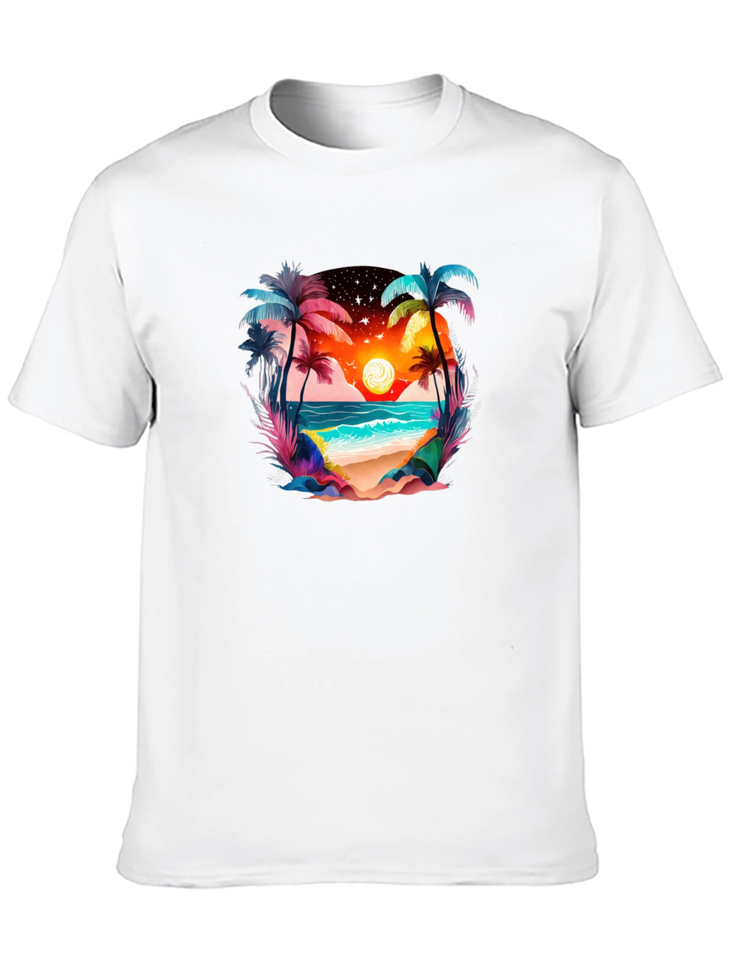 Tropical Beach Sunset Graphic Tee - Black