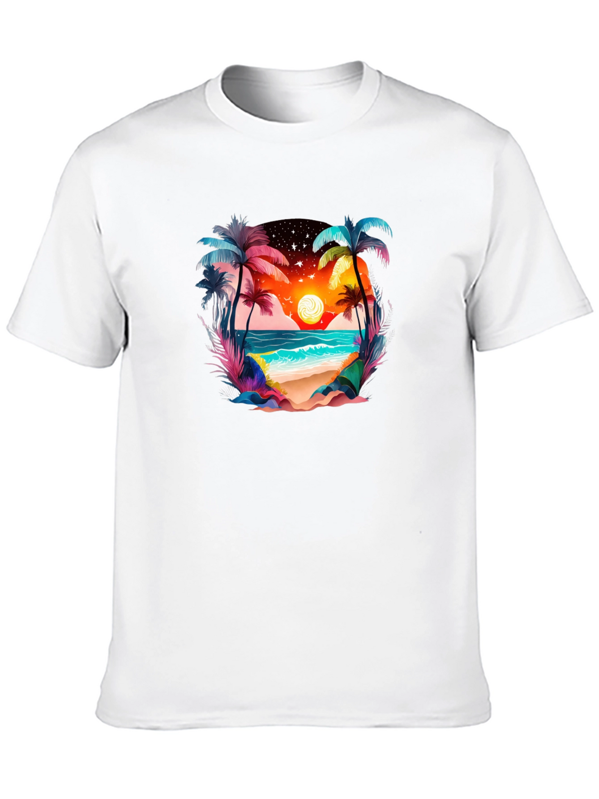 Tropical Beach Sunset Graphic Tee - Black