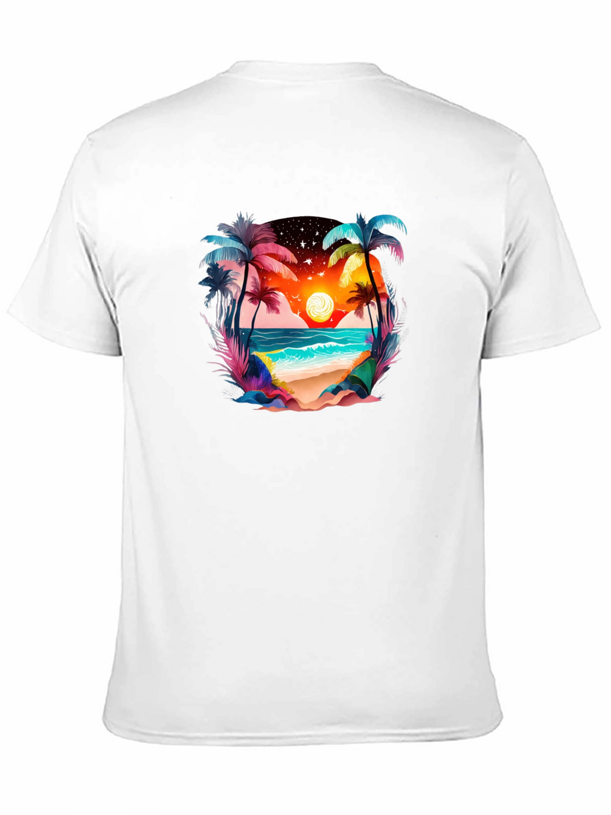Tropical Beach Sunset Graphic Tee - Black