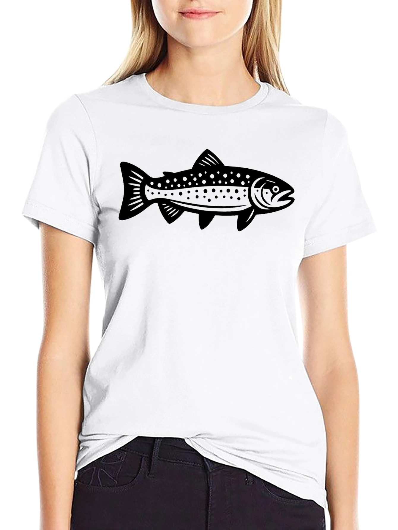 Mens Black T-shirt with Fishing Trout Design
