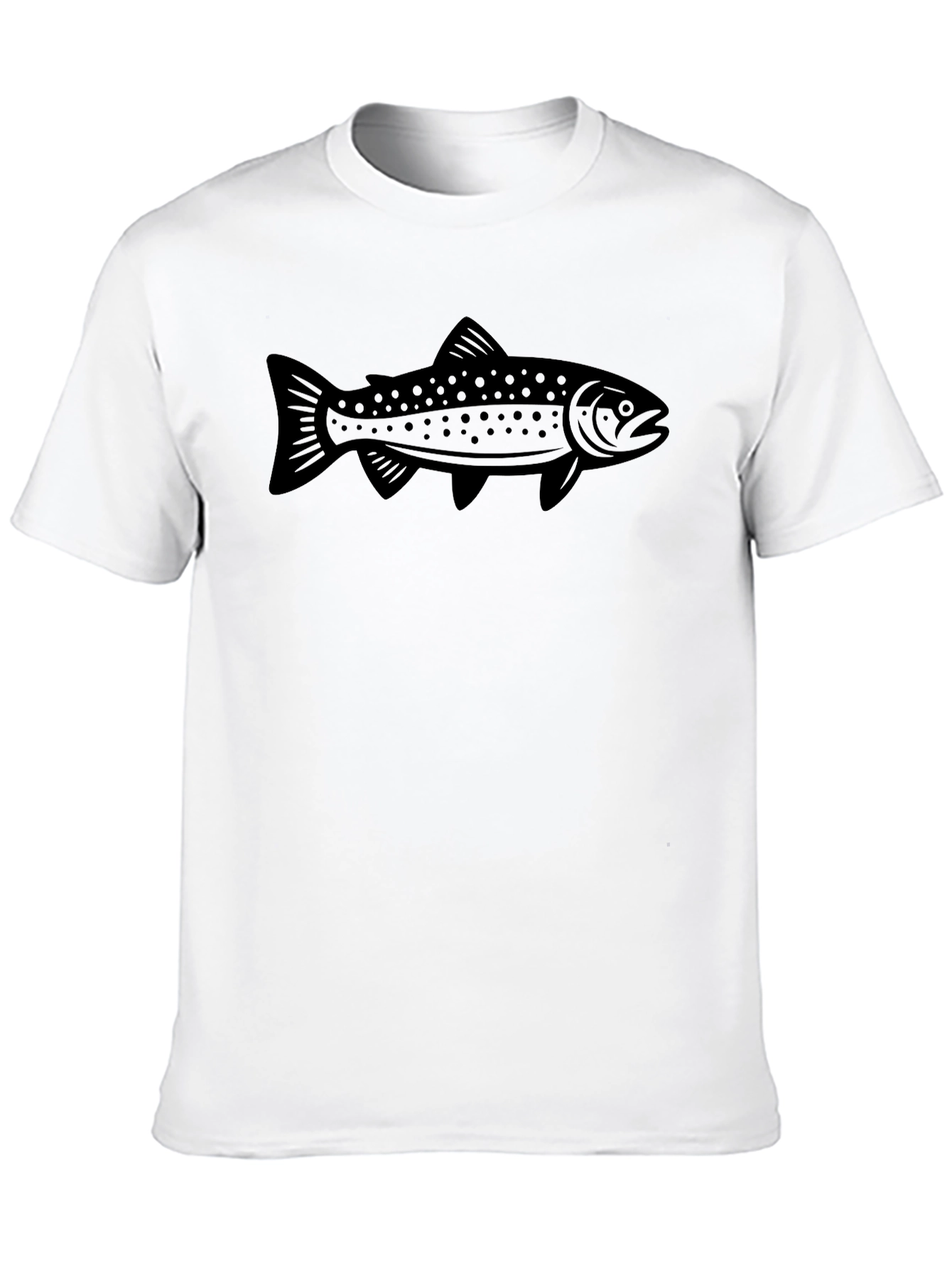 Mens Black T-shirt with Fishing Trout Design