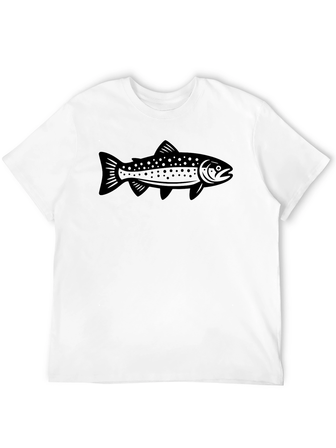 Mens Black T-shirt with Fishing Trout Design