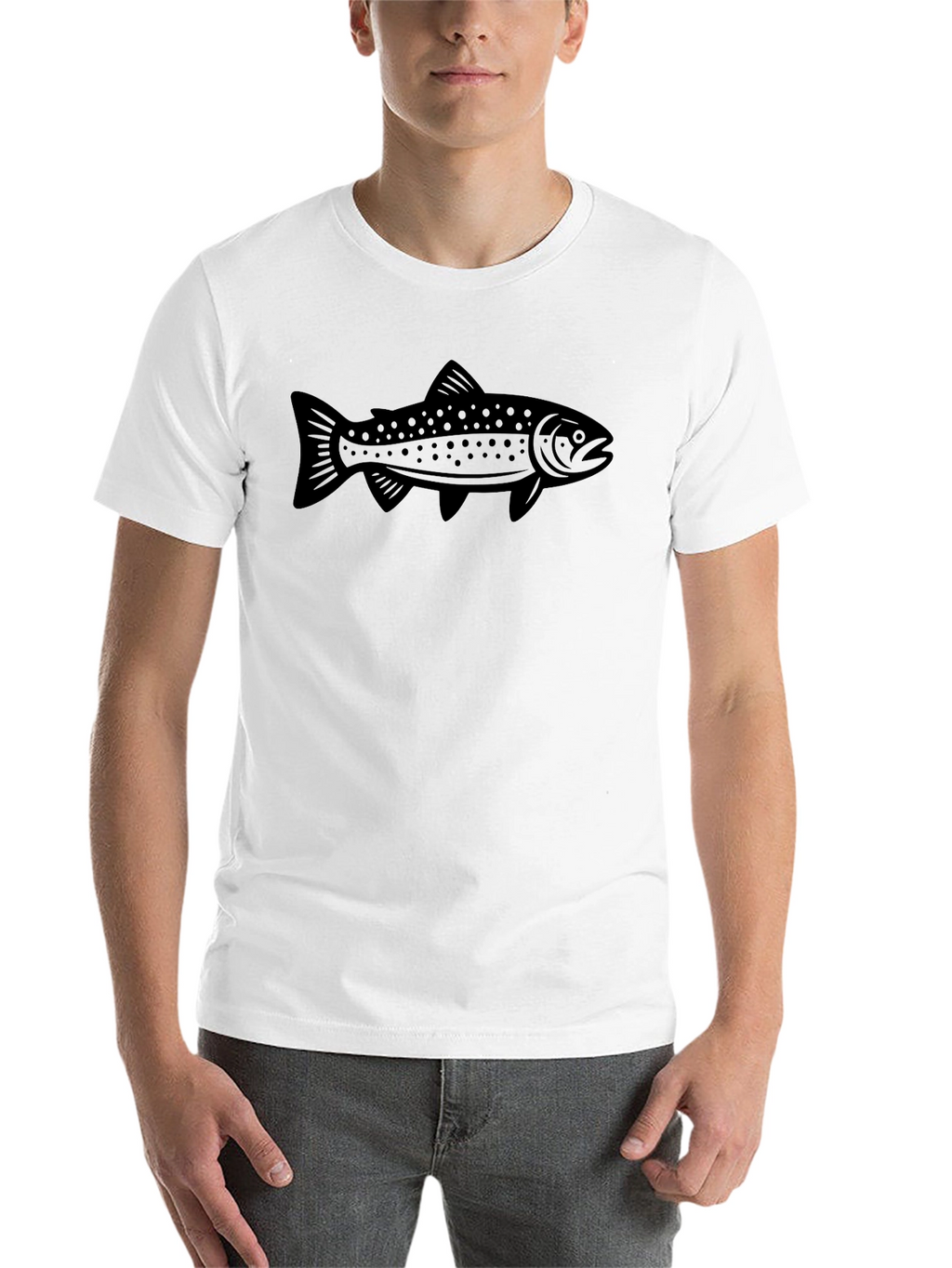Mens Black T-shirt with Fishing Trout Design