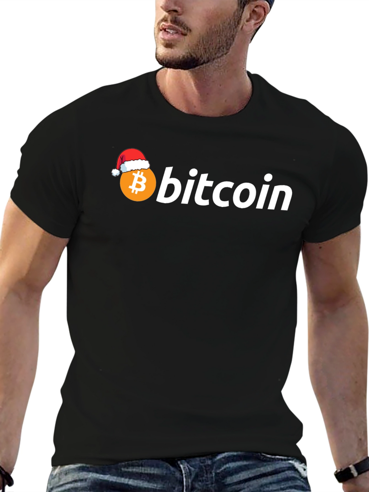 Bitcoin Santa Hat Black Graphic Tee