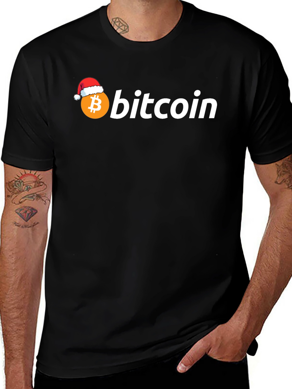 Bitcoin Santa Hat Black Graphic Tee
