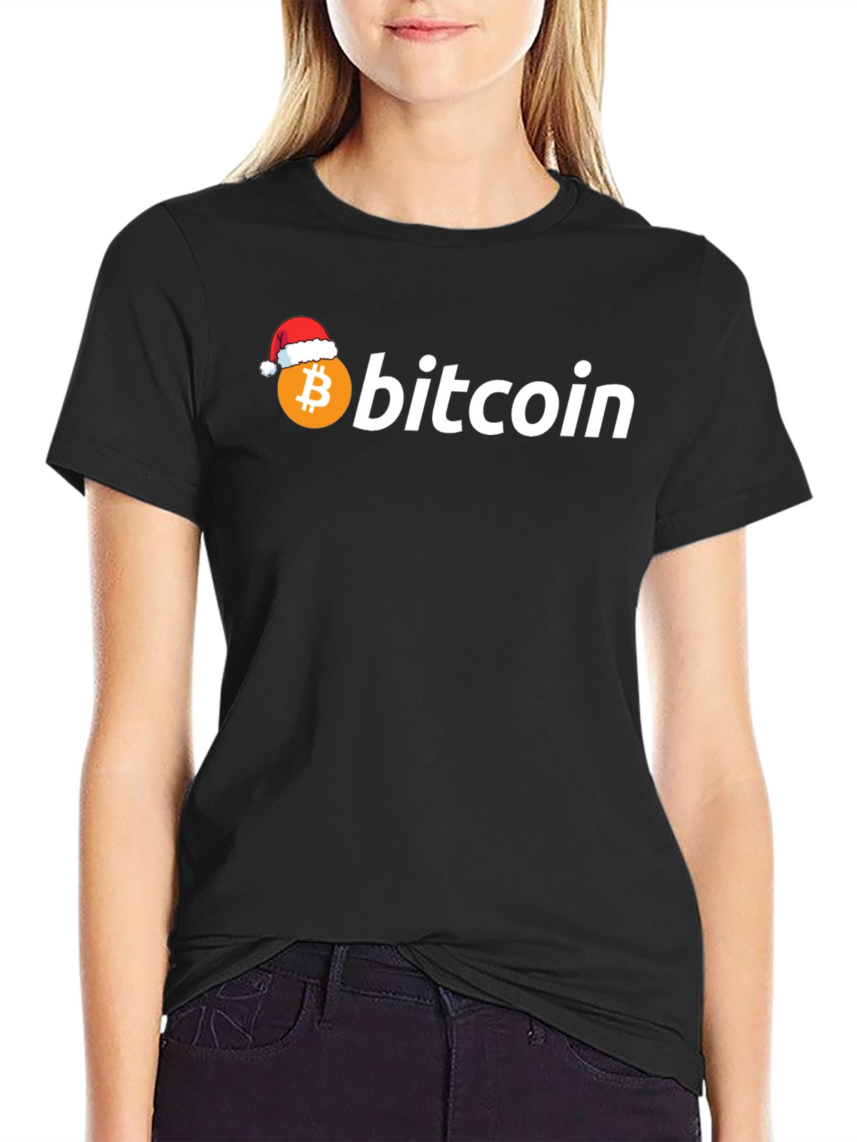 Bitcoin Santa Hat Black Graphic Tee