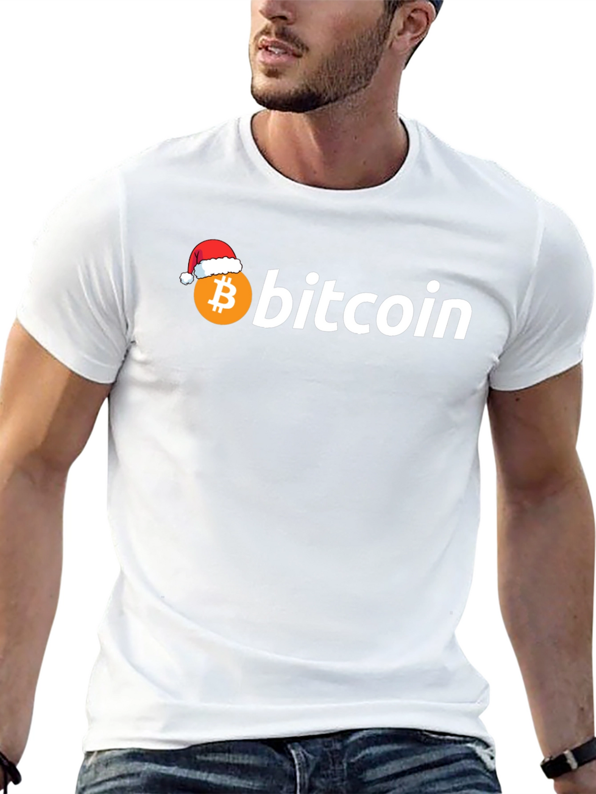 Bitcoin Santa Hat Black Graphic Tee