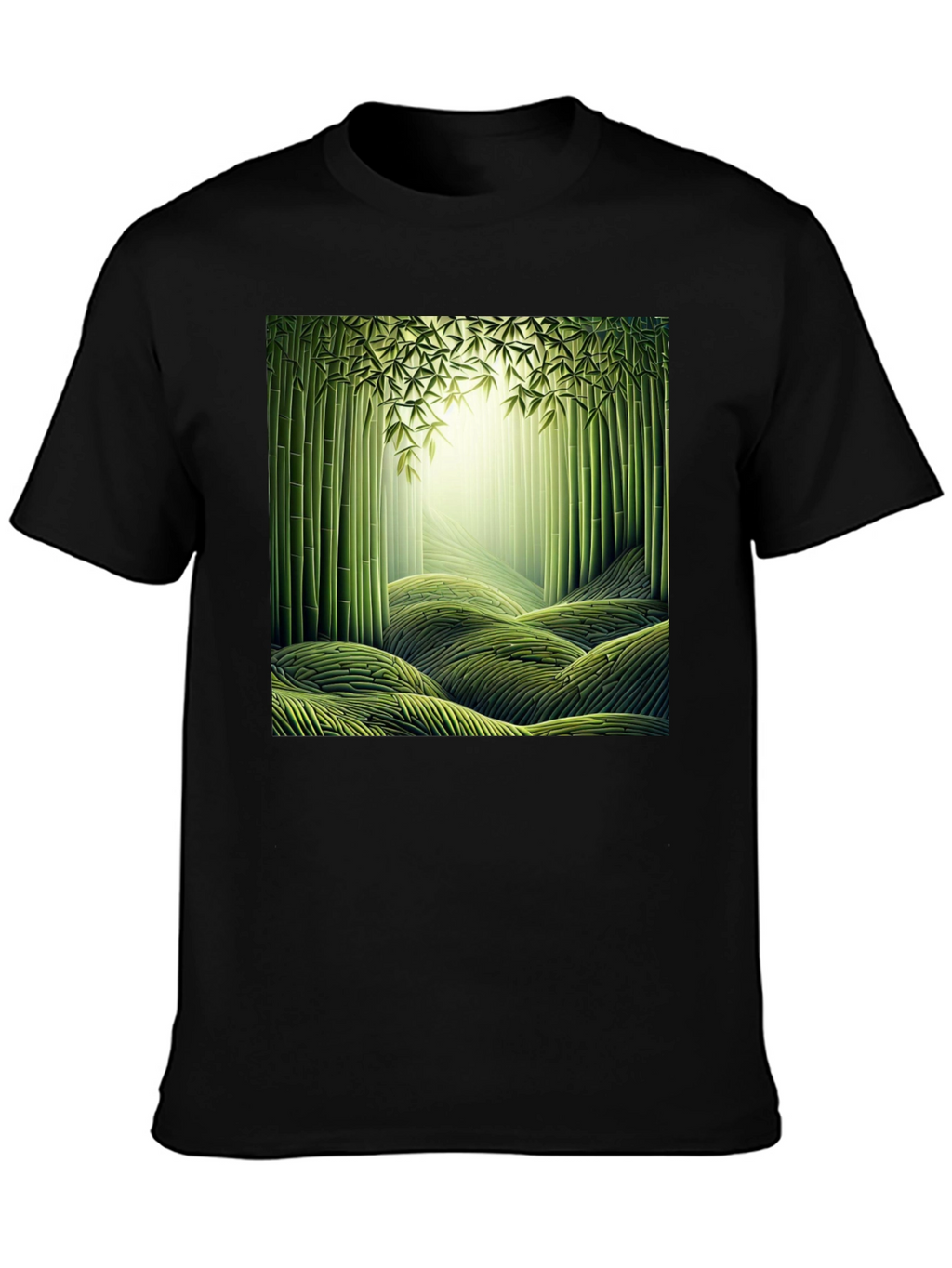Bamboo Forest Print Black T-Shirt