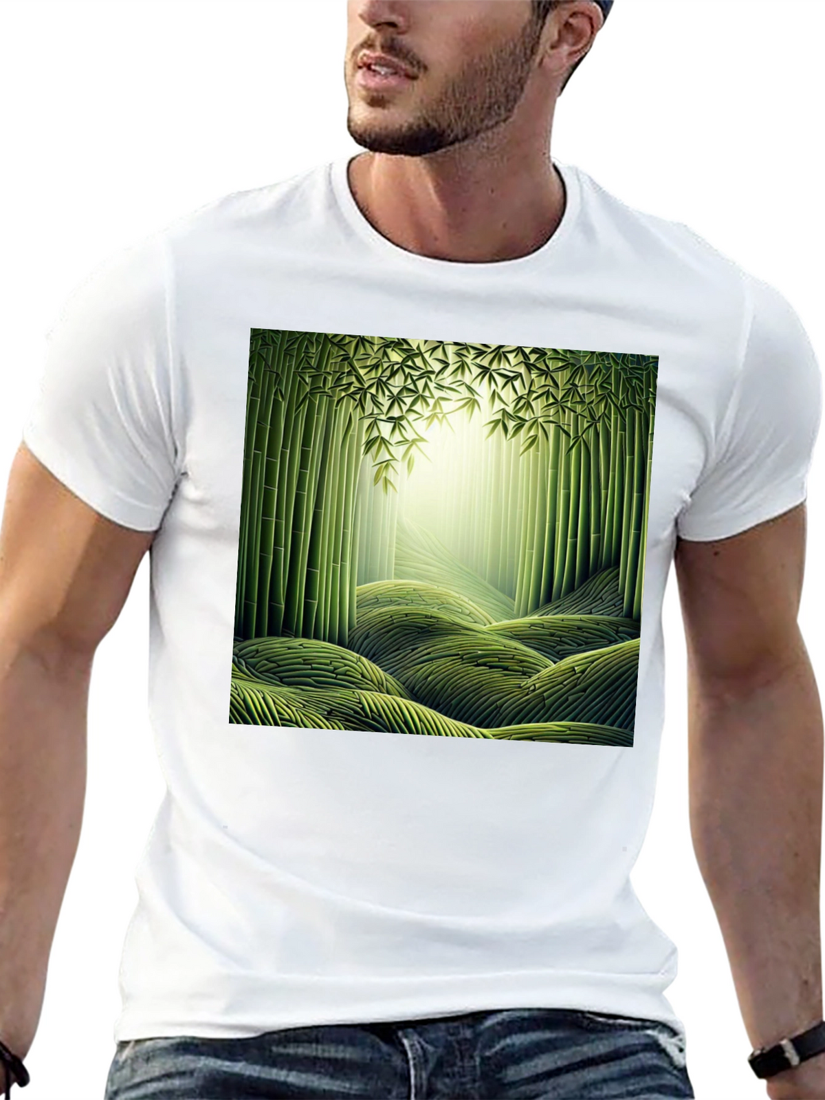 Bamboo Forest Print Black T-Shirt