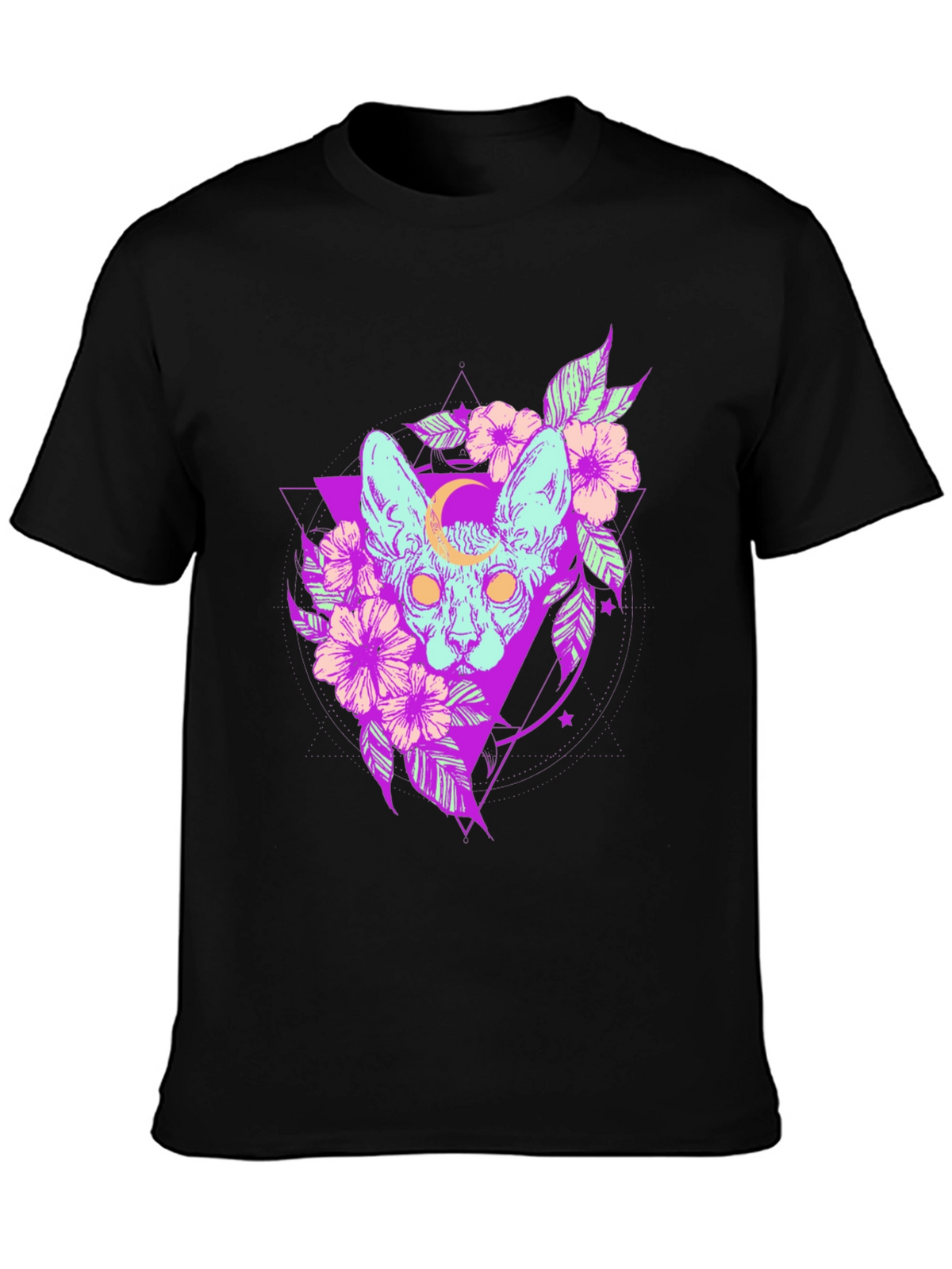 Mystic Cat T-Shirt - Gothic Floral Design