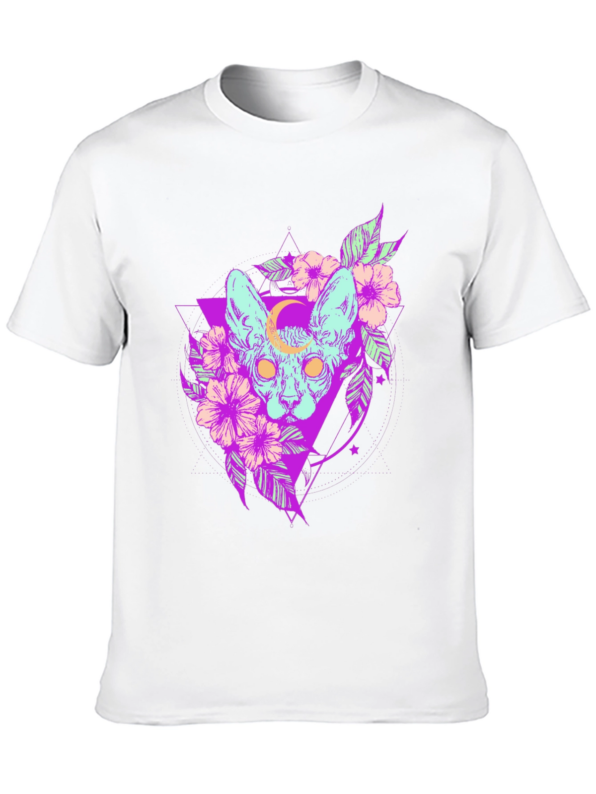 Mystic Cat T-Shirt - Gothic Floral Design