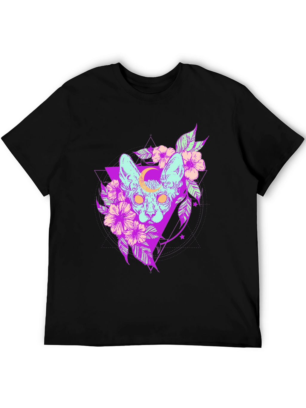 Mystic Cat T-Shirt - Gothic Floral Design