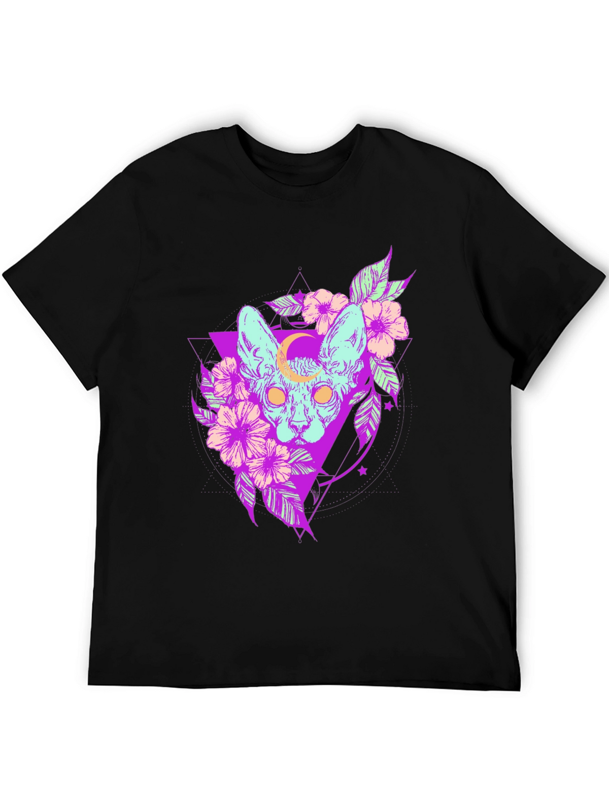 Mystic Cat T-Shirt - Gothic Floral Design