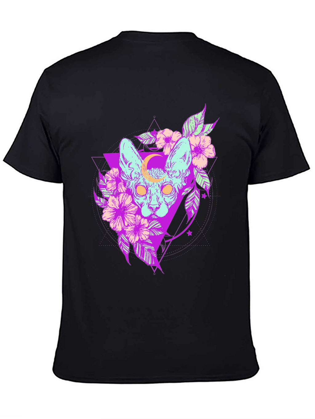 Mystic Cat T-Shirt - Gothic Floral Design