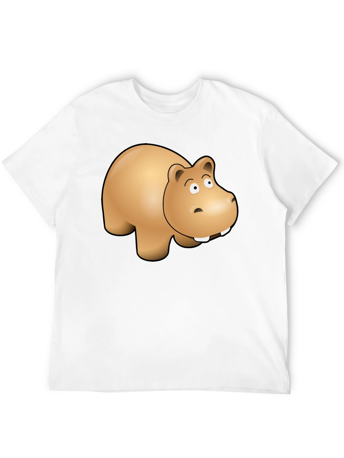 Cartoon Hippo Graphic Tee - Black Cotton Blend