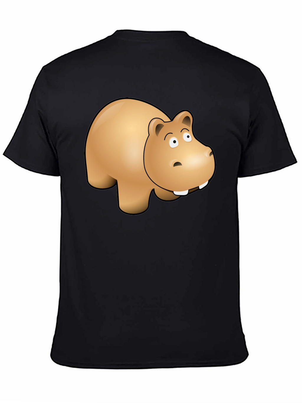Cartoon Hippo Graphic Tee - Black Cotton Blend