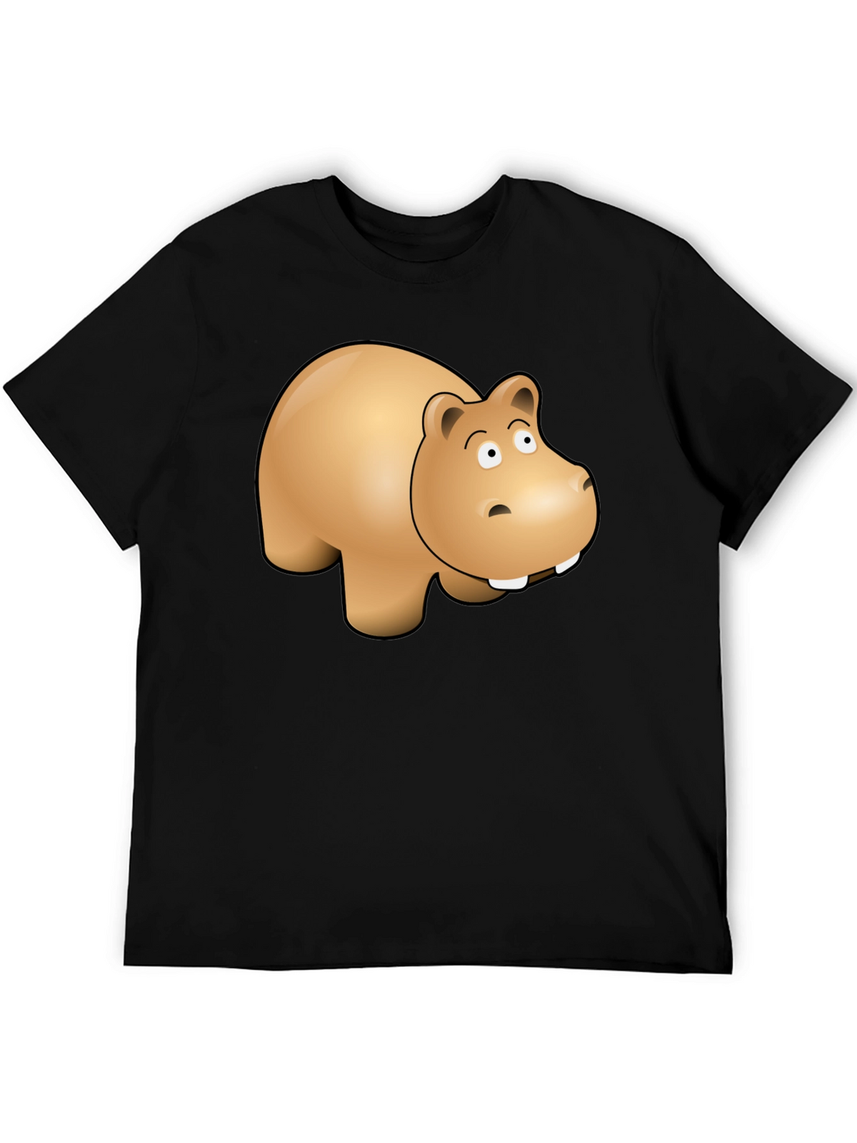Cartoon Hippo Graphic Tee - Black Cotton Blend