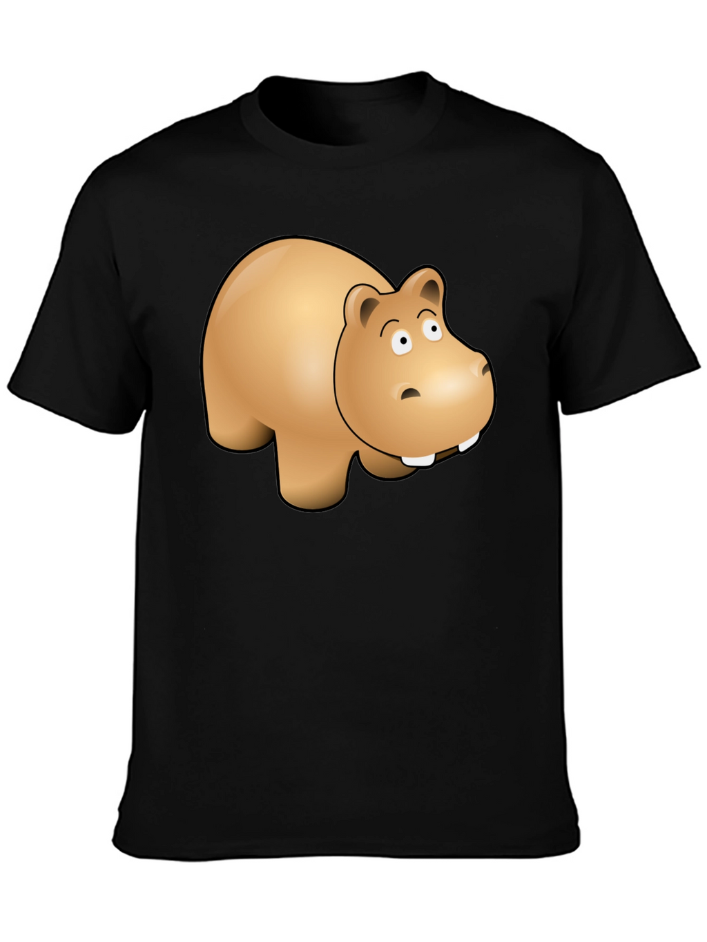 Cartoon Hippo Graphic Tee - Black Cotton Blend