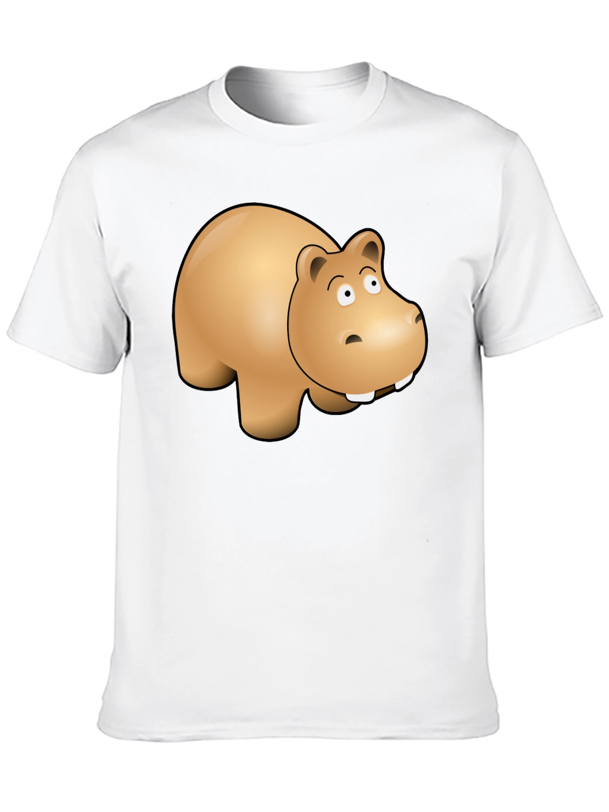 Cartoon Hippo Graphic Tee - Black Cotton Blend